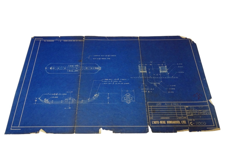 Dessin technique de l’assemblage des skis des autoneiges